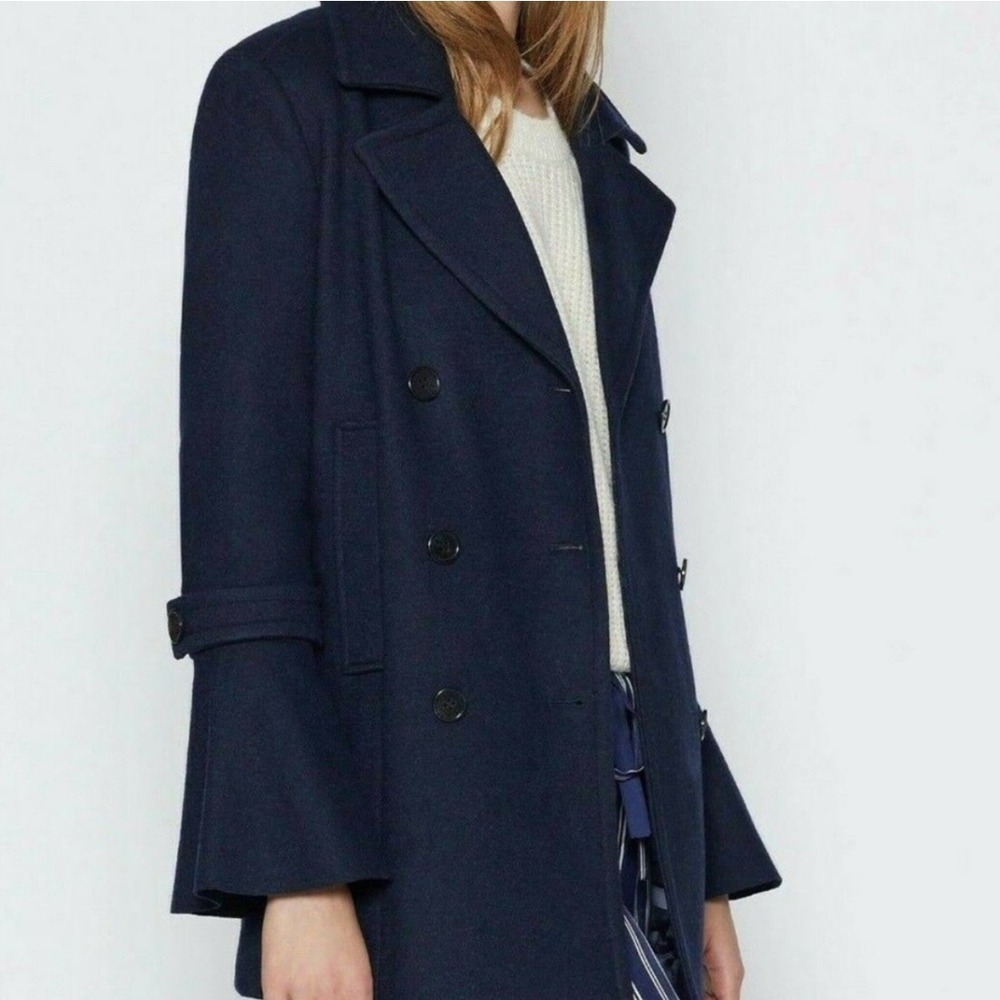 Joie Navy Blue Wool Blend Peacoat Double Breasted Flared‎ Sleeve Jacket M/L
